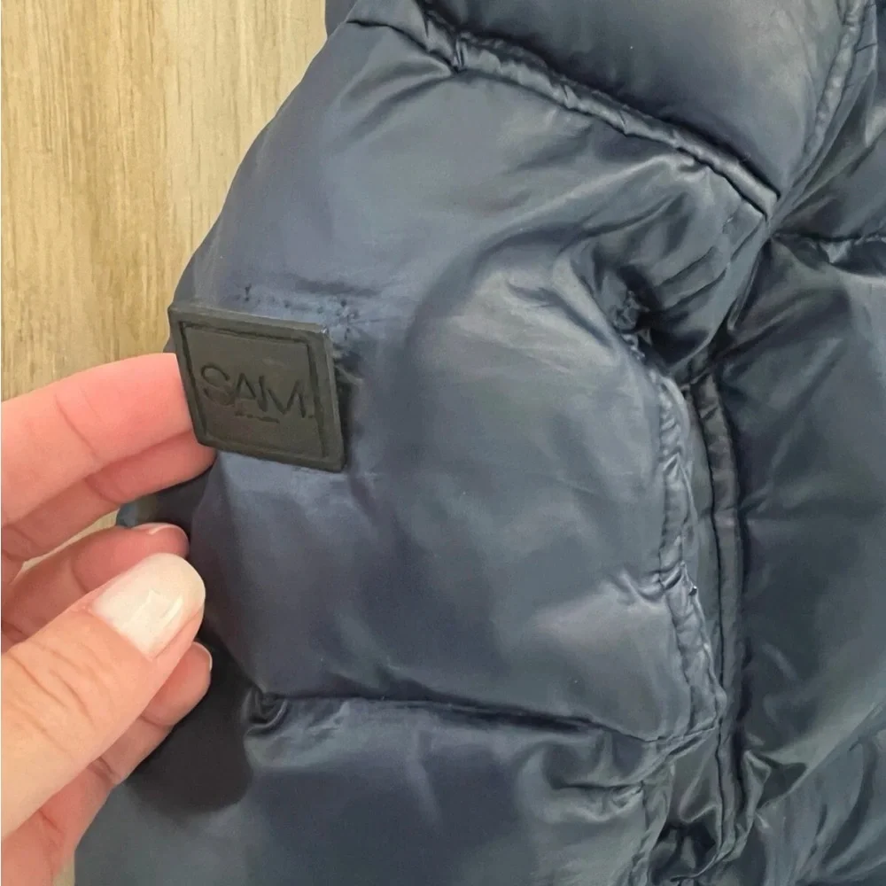 Sam. Girls Elsa Hooded Down Jacket in Navy, Size 14